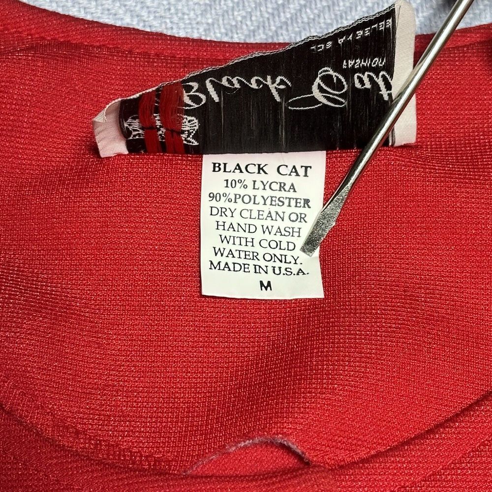 Vintage 1980s Black Cat Fashion Red Mesh Accent Blazer Top Women's Size Medium - Picture 6 of 15